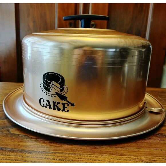 VTG 50s West Bend Rosey Copper Colored Metal locking Cake Carrier 14.5" dia. - Picture 2 of 16